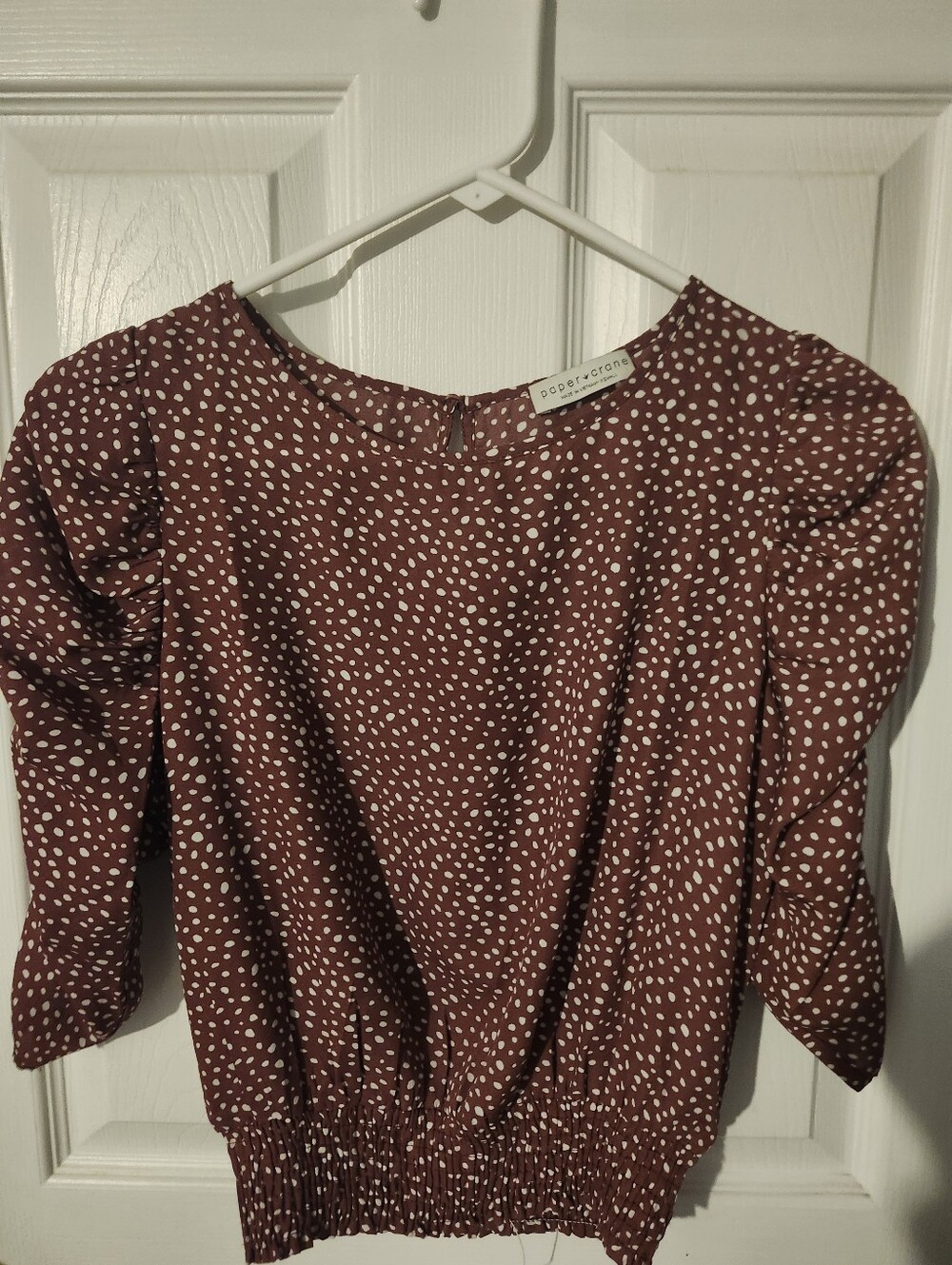 Paper Crane Mauve Polka-Dot Puff Sleeve Blouse